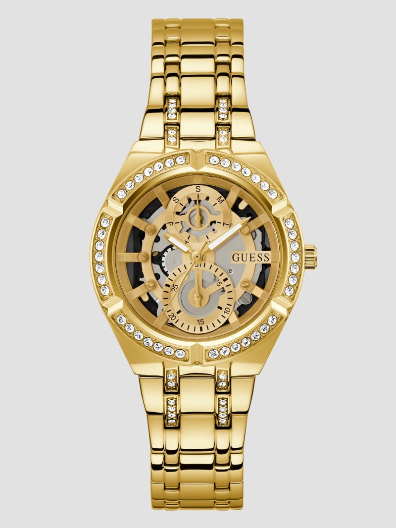 Guess Gold-Tone Cut-Through Multifunction Watch - Gold