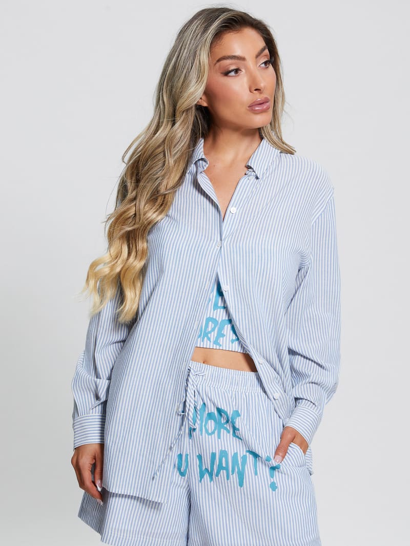 Guess Oversized Striped Slogan Shirt - All I Do Is Chambray Mult