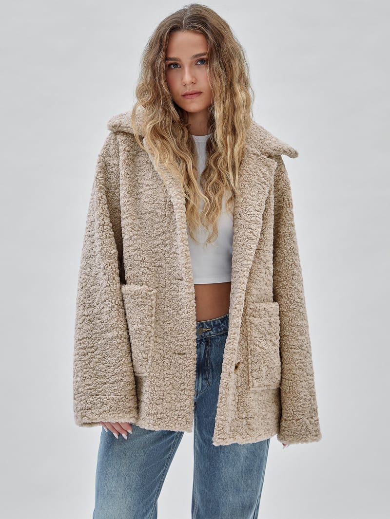 Guess GUESS Originals Sherpa Coat - Neutral Sand