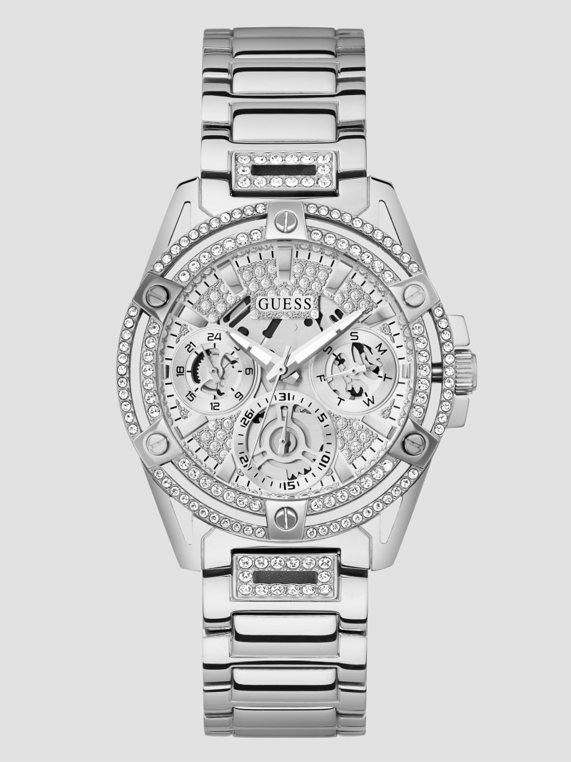 Guess Silver-Tone Rhinestone Cut-Through Watch - Silver