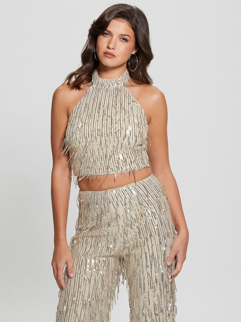 Guess Mia Sequin Top - Off White Multi