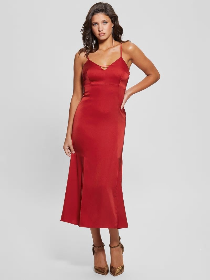 Guess Eco Monique Satin Dress - Chili Red