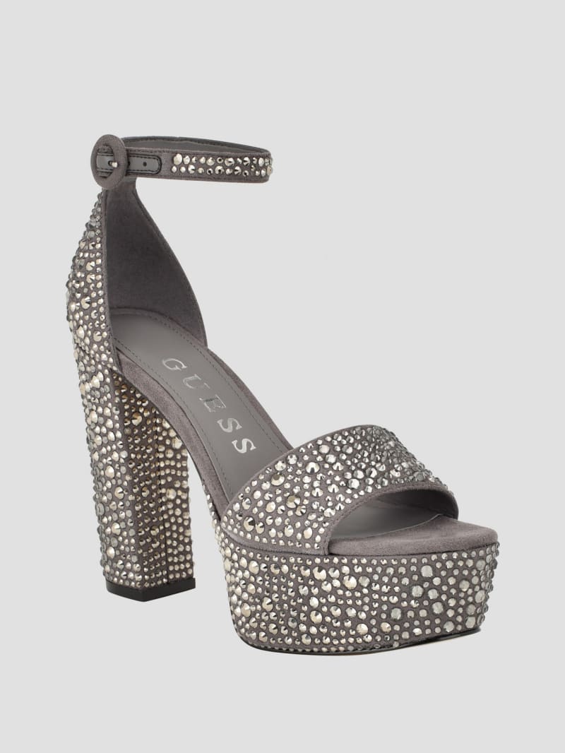 Guess Setone Rhinestone Platform Heels - Medium Grey