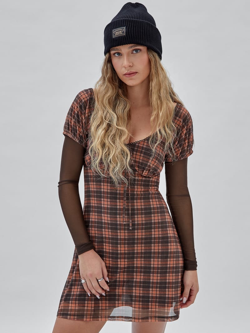 Guess GUESS Originals Mesh Plaid Dress - Multi Color Plaid