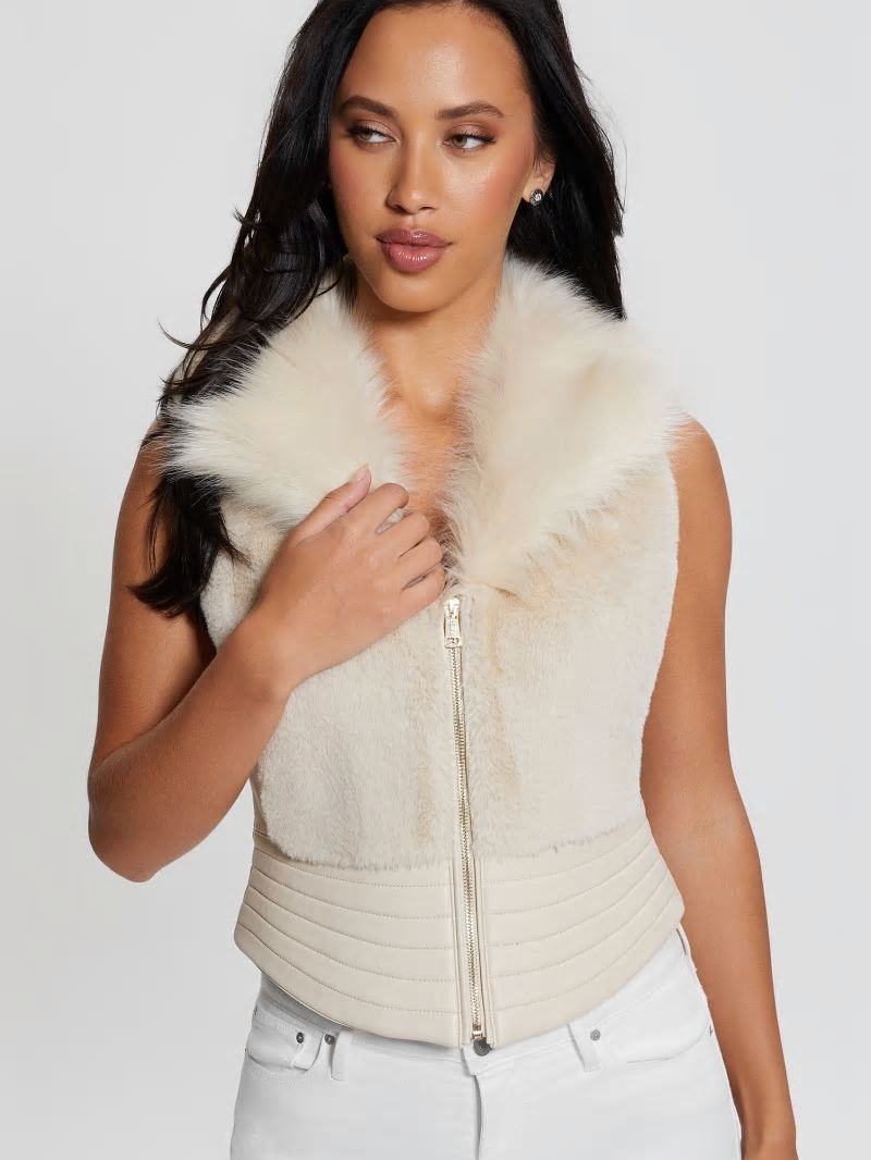 Guess Jodie Faux-Fur Vest - Pearl Oyster Multi