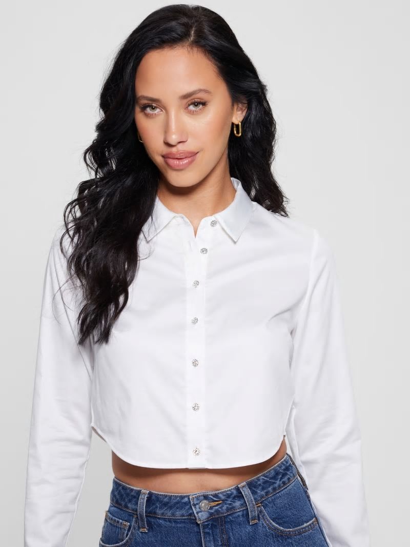 Guess Sami Cropped Button-Up Top - Pure White