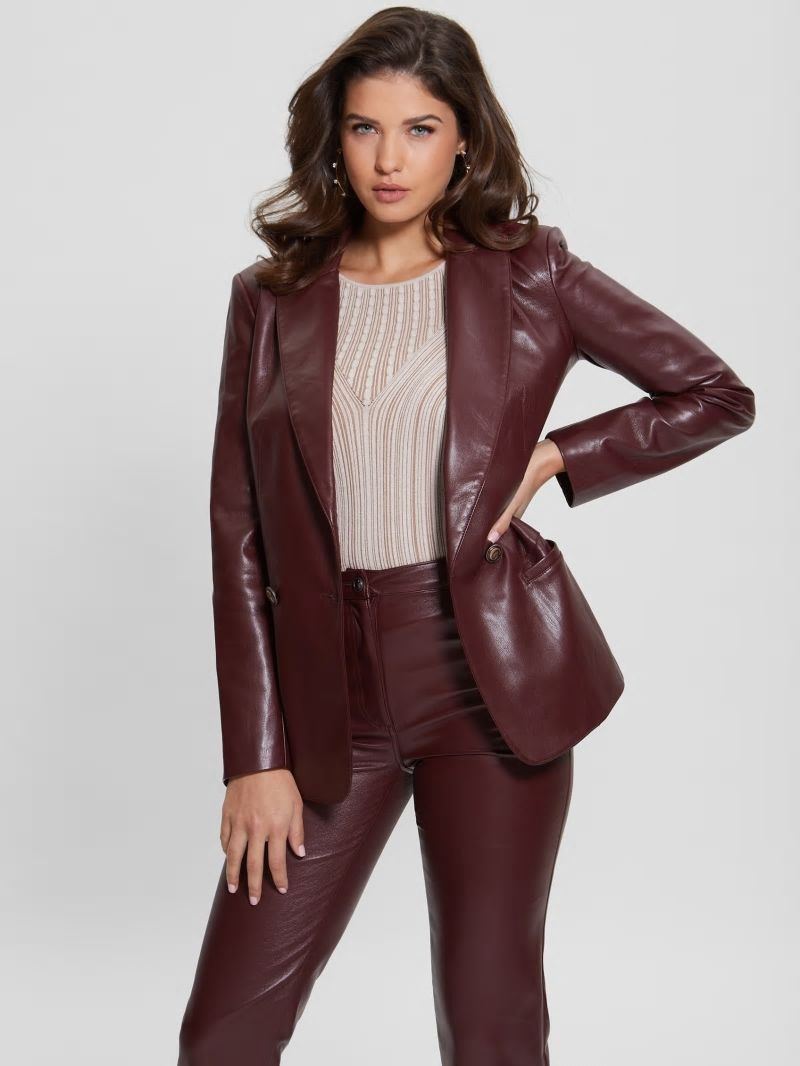 Guess Emelie Faux-Leather Blazer - Mystic Wine Multi