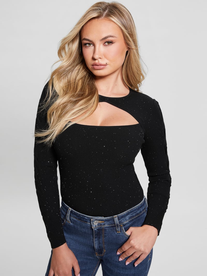 Guess Laurel Micro Sequin Sweater - Jet Black Multi