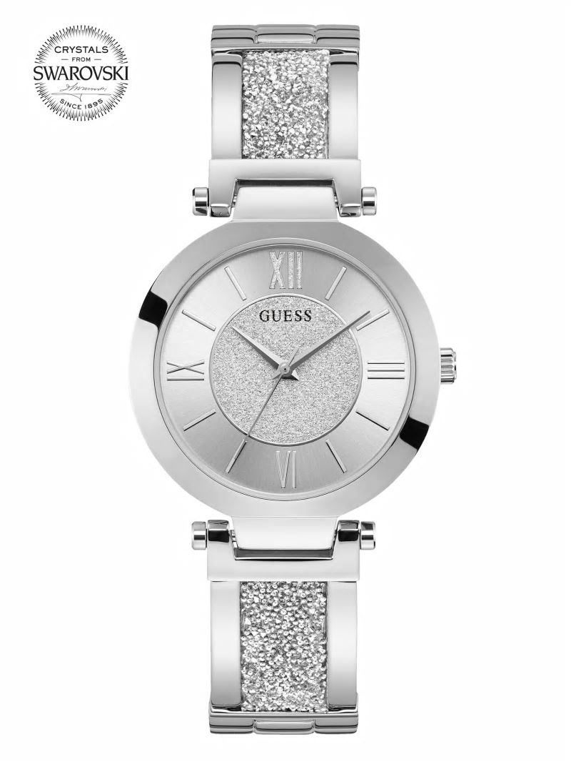 Guess Silver-Tone Crystal Bangle Analog Watch - Silver