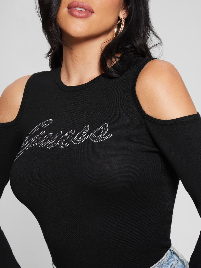 Guess Signature Cold-Shoulder Sweater - Black